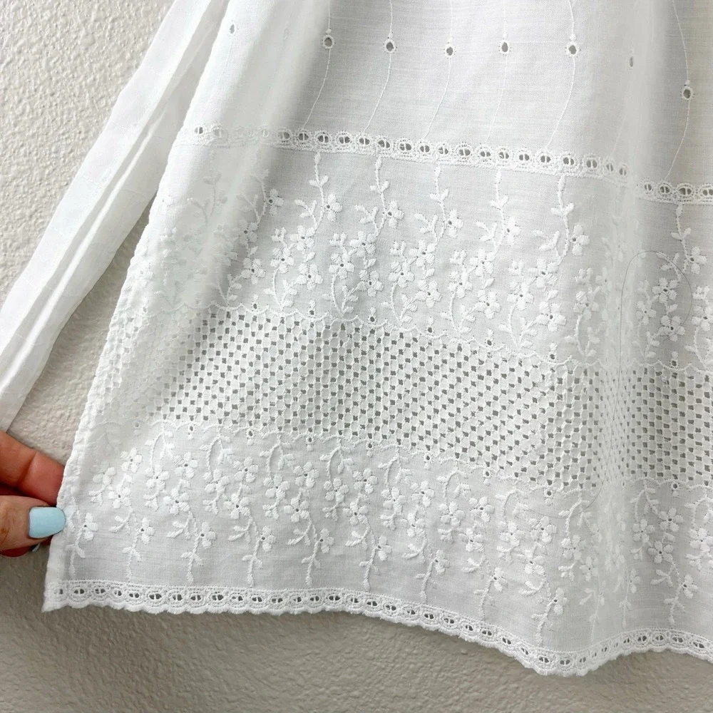 Handmade Vintage White Eyelet Apron Lace Embroidered Farmhouse Cottagecore